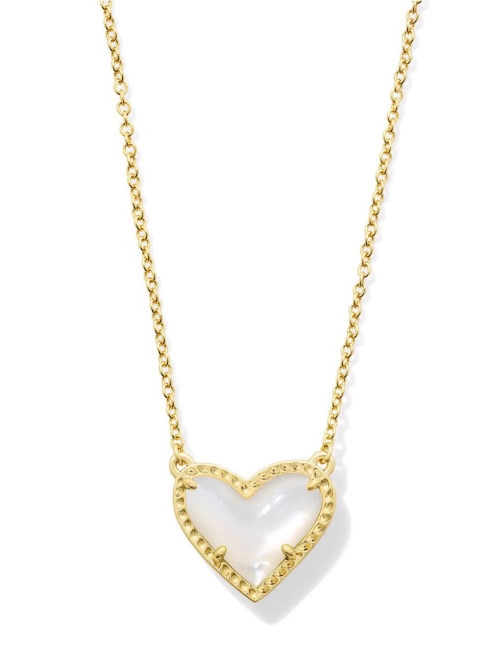 Kendra Scott Gold Heart Pendant Necklace with Mother-of-Pearl Inlay New